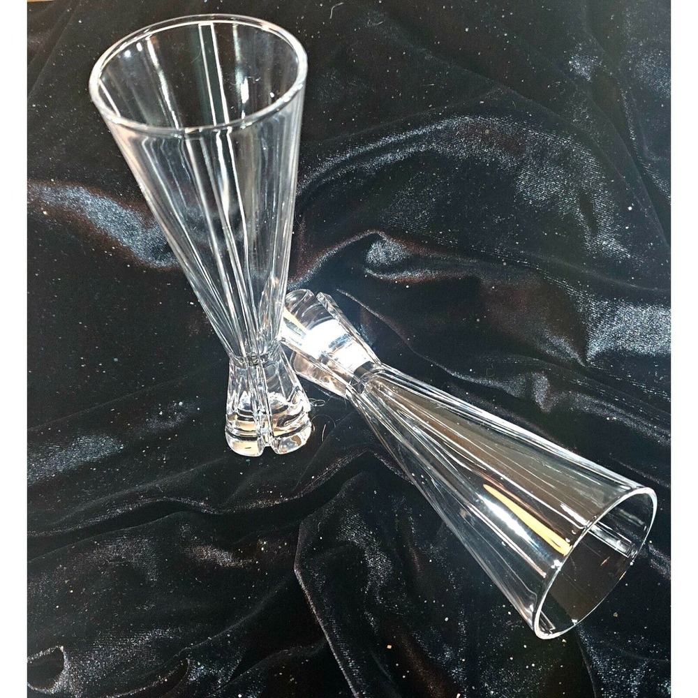 2 Mikasa Handblown Flutes, Havana MCM style, 7.5 inches, 1 w/small flake on foot
